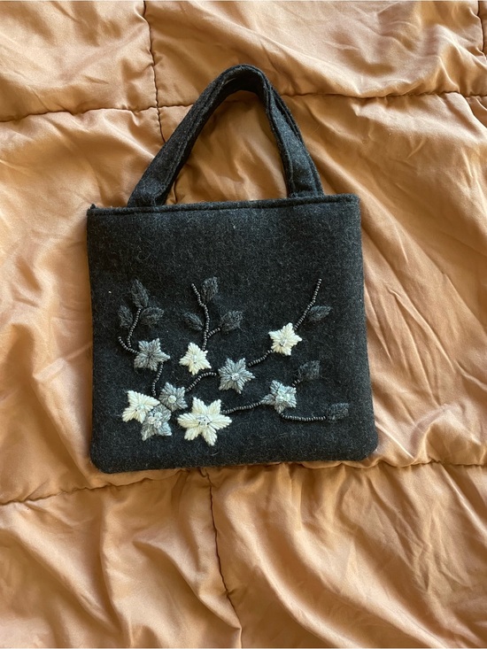 Handbags - Black Floral Embroidered Wool Mini Bag